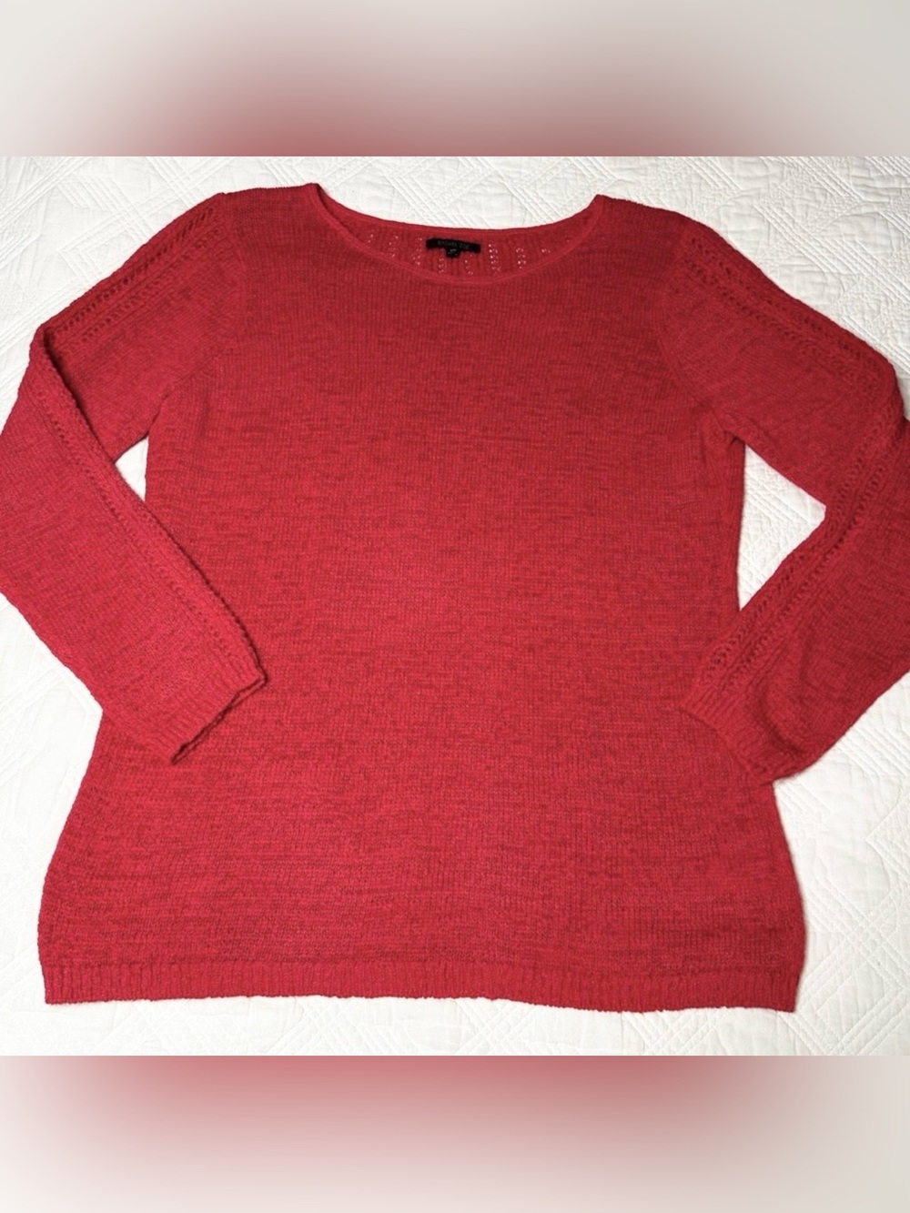 Rachel Zoe Cotton Blend Karla Red Open Knit Scoop Neck Sweater Size XXL